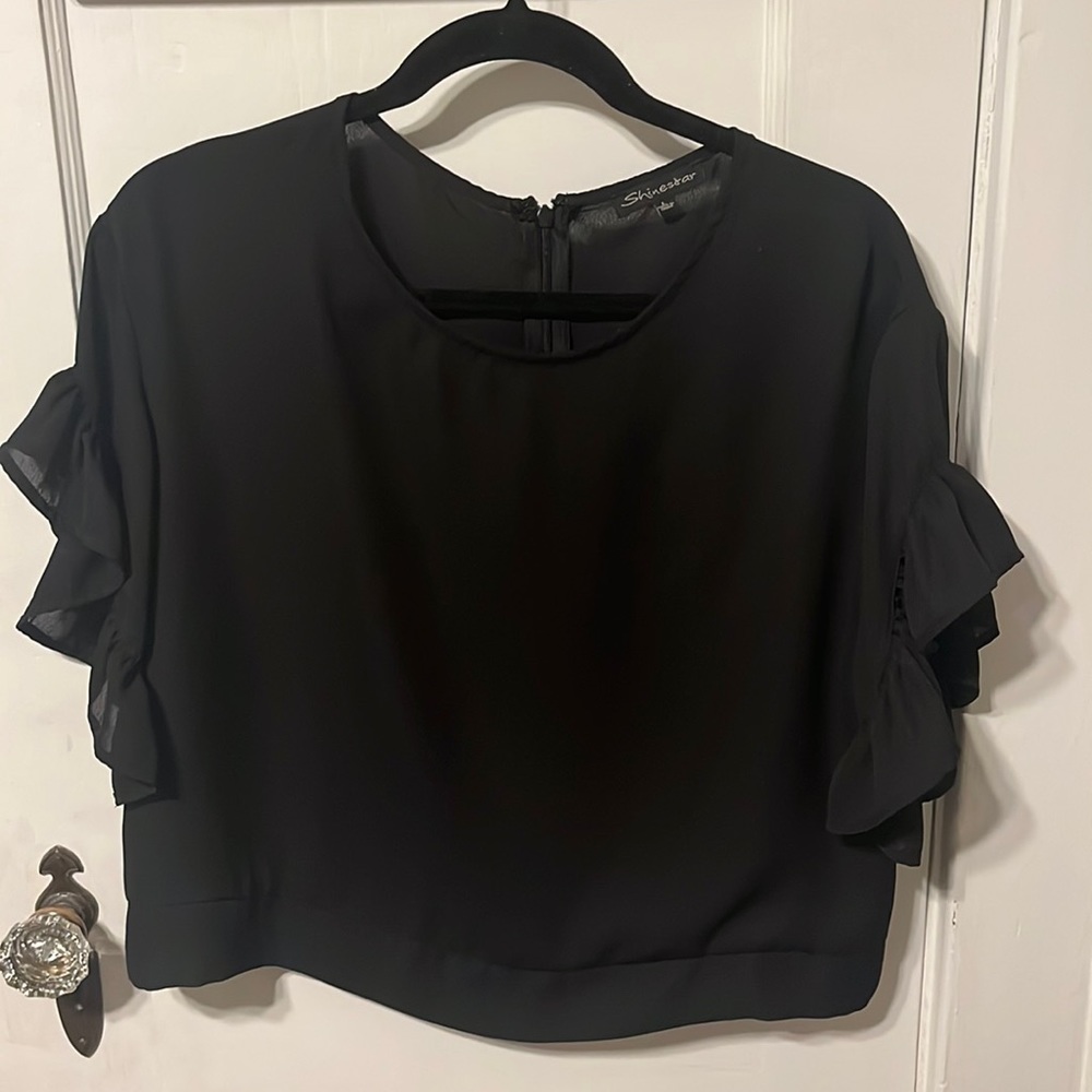 Black Ruffled Sleeve Blouse